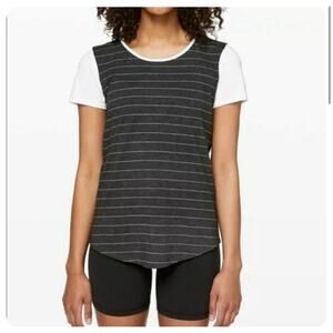 Lululemon Love Crewneck Short Sleeve Shirt Stripe Heathered Black‎ White/White